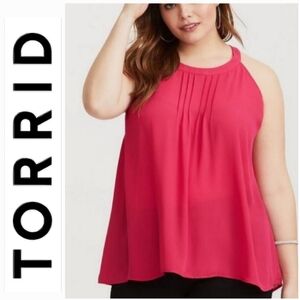 Torrid Georgette Pleated Goddess Neck Sleeveless Tank Hot Pink 4X NWOT NEW